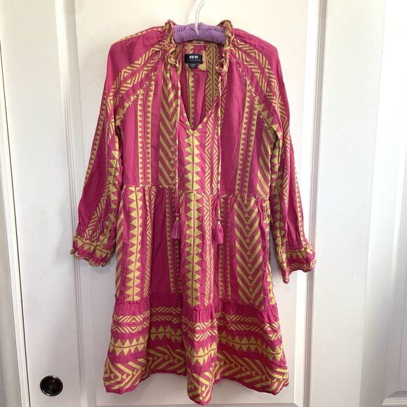 Maeve Anthropologie Dominique Tunic Dress Tassel Tie Neck Pockets Pink Size XS - Picture 14 of 14